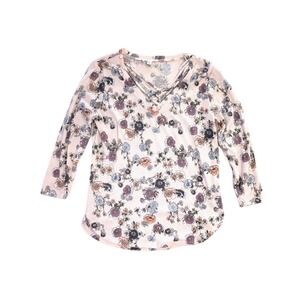 Cloud Chaser Pink Floral Ribbed Knit V-Neck Criss Cross Top Size Medium